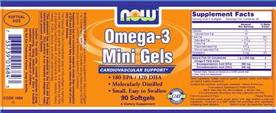 Photo of the NOW Omega-3 Mini Gels label