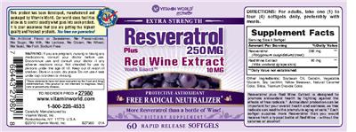 Resveratrol 250 mg Plus Red Wine Extract 10 mg