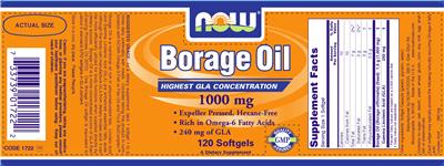 Photo of the NOW Borage Oil 1000 mg label