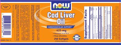 Photo of the NOW Cod Liver Oil 425 mg label