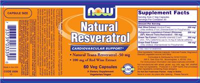 Photo of the NOW Natural Resveratrol label