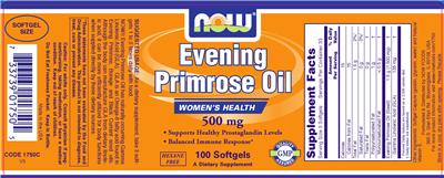 Photo of the NOW Evening Primrose Oil 500 mg label