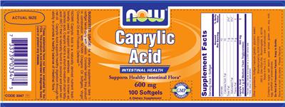 Photo of the NOW Caprylic Acid 600 mg label
