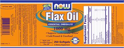 Photo of the NOW Flax Oil 1000 mg label