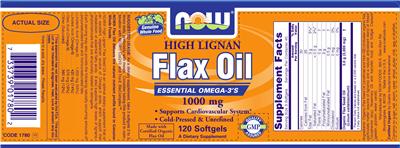 Photo of the NOW High Lignan Flax Oil 1000 mg label