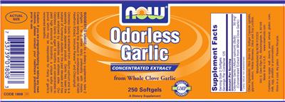 Photo of the NOW Odorless Garlic From Whole Clove Garlic label