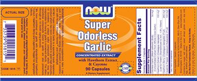 Photo of the NOW Super Odorless Garlic With Hawthorn Extract & Cayenne label