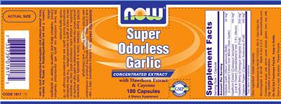 Photo of the NOW Super Odorless Garlic With Hawthorn Extract & Cayenne label