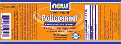 Photo of the NOW 100% Natural Policosanol 10 mg label