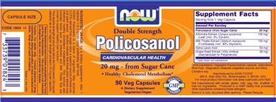 Photo of the NOW Double Strength Policosanol 20 mg label