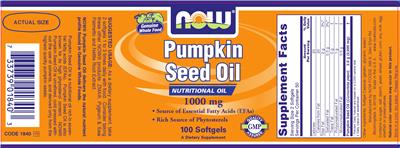 Photo of the NOW Pumpkin Seed Oil 1000 mg label