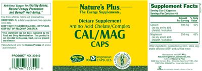 Photo of the Nature's Plus CAL/MAG Caps label