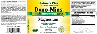 Photo of the Nature's Plus Dyno-Min Magnesium label