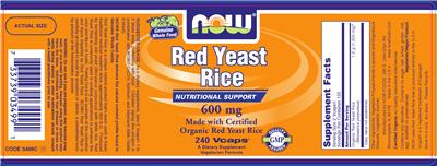 Photo of the NOW Red Yeast Rice 600 mg label