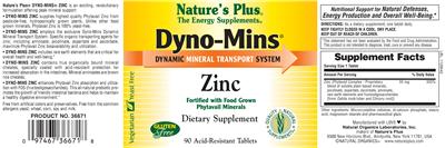Photo of the Nature's Plus Dyno-Mins Zinc label