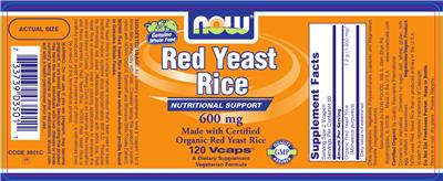 Photo of the NOW Red Yeast Rice 600 mg label