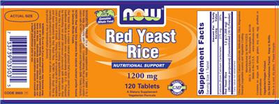 Photo of the NOW Red Yeast Rice 1200 mg label