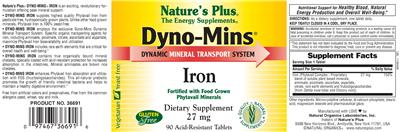 Photo of the Nature's Plus Dyno-Mins Iron label