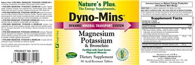 Photo of the Nature's Plus Dyno-Mins Magnesium Potassium & Bromelain label