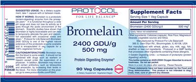 Photo of the Protocol For Life Balance Bromelain 2400 GDU/g 500 mg label