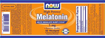 Photo of the NOW High Potency Melatonin 5 mg label