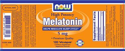 Photo of the NOW High Potency Melatonin 5 mg label