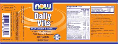 Photo of the NOW Daily Vits label