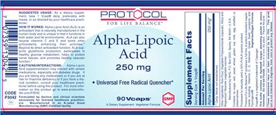 Photo of the Protocol For Life Balance Alpha-Lipoic Acid 250 mg label