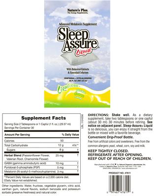 Photo of the Nature's Plus Sleep Assure Liquid Natural Lemon Flavor label