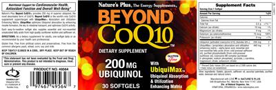 Photo of the Nature's Plus Beyond CoQ10 label