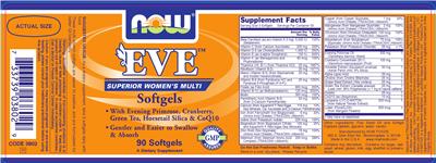 Photo of the NOW Eve Softgels label