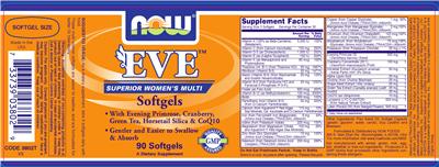 Photo of the NOW Eve Softgels label