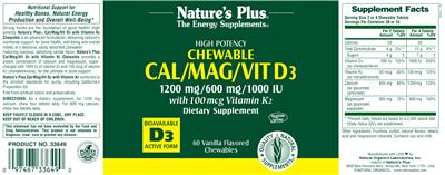Photo of the Nature's Plus Cal/Mag/Vit D3 with Vitamin K2 Vanilla Flavored label