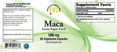 Photo of the IVL Institute For Vibrant Living Maca label