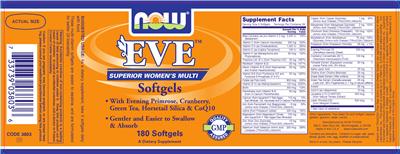 Photo of the NOW Eve Softgels label