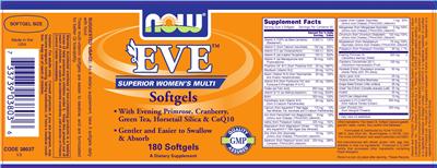 Photo of the NOW Eve Softgels label