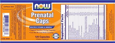 Photo of the NOW Prenatal Caps label