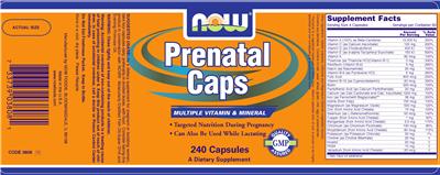 Photo of the NOW Prenatal Caps label