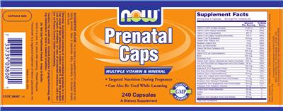 Photo of the NOW Prenatal Caps label