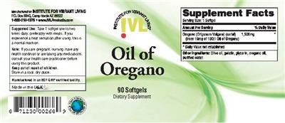 Photo of the IVL Institute For Vibrant Living Oil Of Oregano label