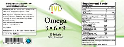 Photo of the IVL Institute For Vibrant Living Omega 3-6-9 label