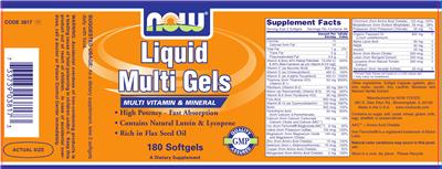 Photo of the NOW Liquid Multi Gels label