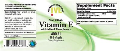 Photo of the IVL Institute For Vibrant Living Natural Vitamin E With Mixed Tocopherols label