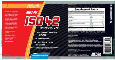 Photo of the MET-Rx ISO 42 Blue Raspberry Flavor label