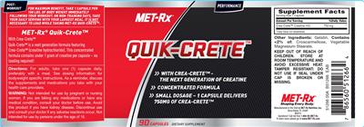 Photo of the MET-Rx Quik-Crete label