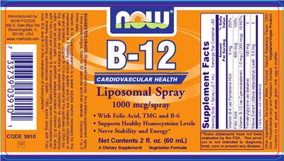 Photo of the NOW B-12 Liposomal Spray label