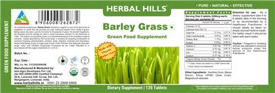 Photo of the Herbal Hills Barley Grass Green Food Supplement label