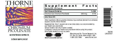 Photo of the Thorne Research Chromium Picolinate label