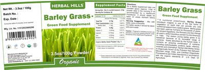 Photo of the Herbal Hills Barley Grass label
