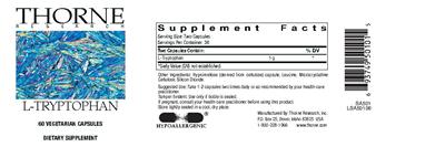 Photo of the Thorne Research L-Tryptophan label